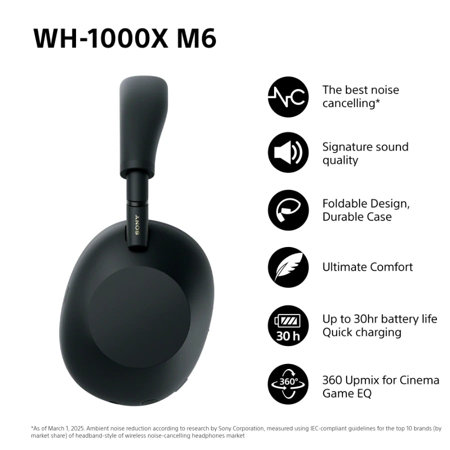 Sony WH-1000XM6 trådløse støjreducerende hovedtelefoner, Sort