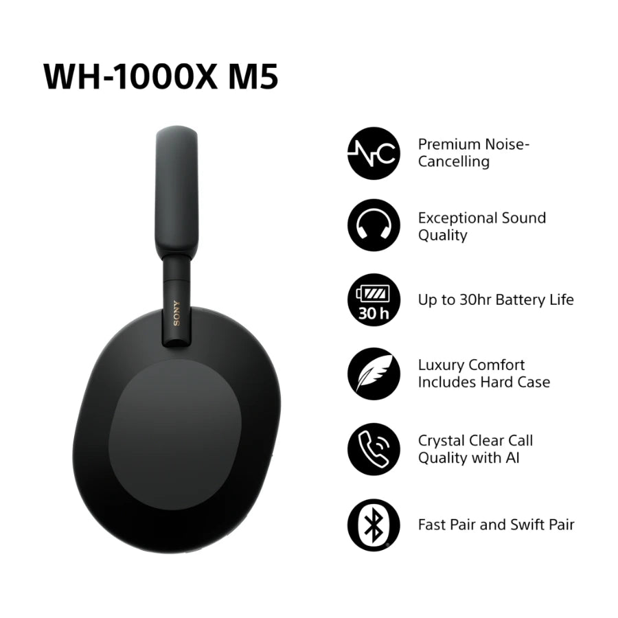 Sony WH-1000XM5 trådløse støjreducerende hovedtelefoner, Sort