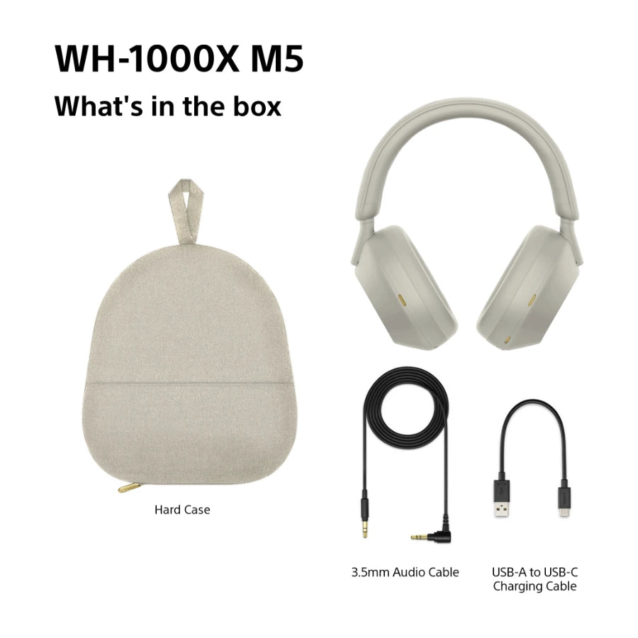 Sony WH-1000XM5 trådløse støjreducerende hovedtelefoner, Sølv
