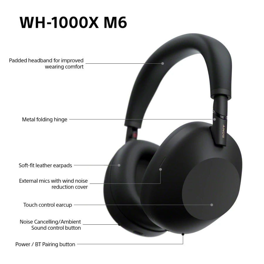 Sony WH-1000XM6 trådløse støjreducerende hovedtelefoner, Sort