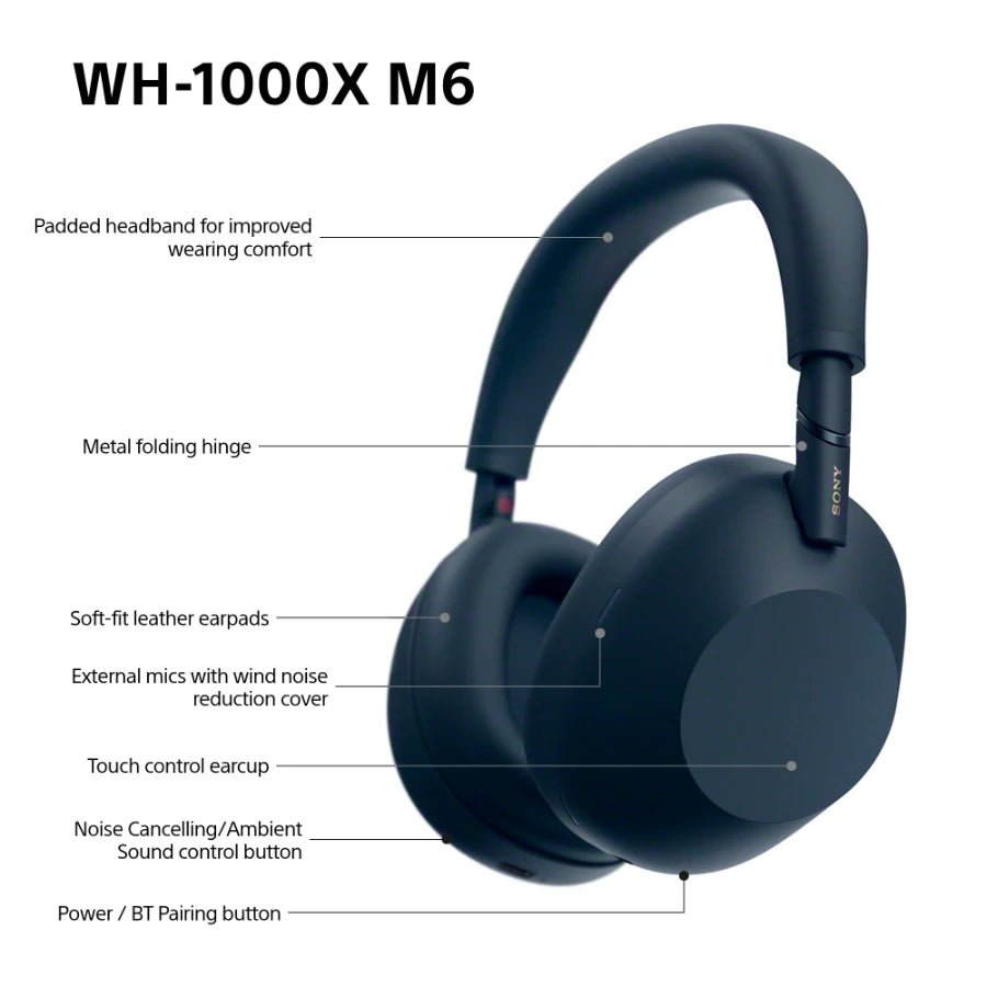 Sony WH-1000XM6 trådløse støjreducerende hovedtelefoner, Blå